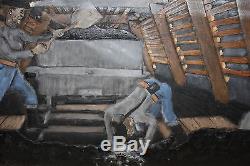 ED LEMKE-Painted/Carved Wood Panel- Coal Miners Mine Shaft-Elijah Pierce style