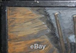 ED LEMKE-Painted/Carved Wood Panel- Coal Miners Mine Shaft-Elijah Pierce style