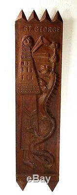 EVELYN ACKERMAN 1959 St. George & The Dragon WOOD CARVED BAS-RELIEF ART PANEL