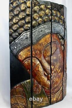 Earthy Red Buddha Panel Folding Screen Wall Art Hand Carved Wood Bali art