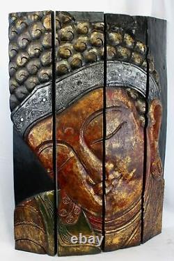 Earthy Red Buddha Panel Folding Screen Wall Art Hand Carved Wood Bali art