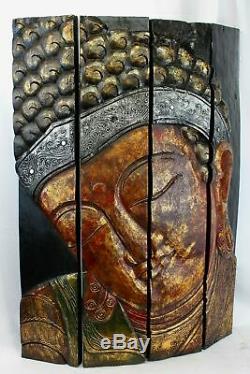 Earthy Red Buddha Panel Folding Screen Wall Art Hand Carved Wood Bali art