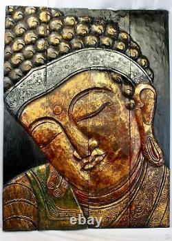 Earthy Red Buddha Panel Folding Screen Wall Art Hand Carved Wood Bali art