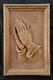 Exquisite Vintage Large Finely Carved Praying Hands Wood Panel 17.5 By 11.5