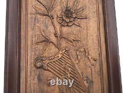 Extroridinary Antique Carved Wood Panel Harp & Vine