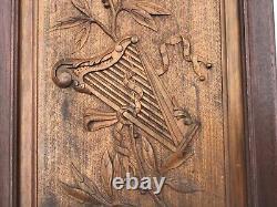 Extroridinary Antique Carved Wood Panel Harp & Vine