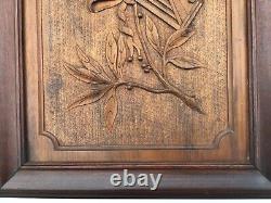 Extroridinary Antique Carved Wood Panel Harp & Vine