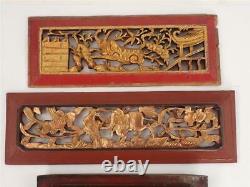 FOUR ANTIQUE CHINESE CARVED WOOD RELIEF PANELS a