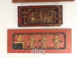 FOUR ANTIQUE CHINESE CARVED WOOD RELIEF PANELS a