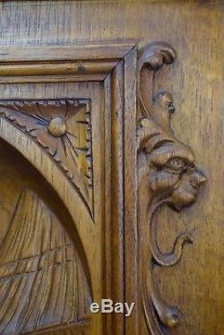 Fabulous French Antique Hand Carved Wood Wall Panel Paneling Middle Ages