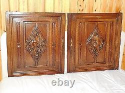 Fabulous lot of 2 French Antique Carved Oak Wood Door Panel, Gothic pattern