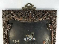 Fine Antique Chinese Carved Wood Frame with Hard Stone and Lacquer Panel