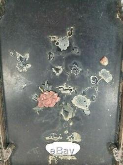 Fine Antique Chinese Carved Wood Frame with Hard Stone and Lacquer Panel