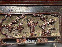 Fine China Chinese Carved Wood Gilt Lacquered Figural Scene Panel ca. 19th c