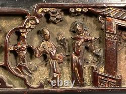 Fine China Chinese Carved Wood Gilt Lacquered Figural Scene Panel ca. 19th c