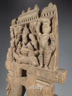 Fine India Indian Carved Wood with Ganesh Ganesha & Attendants Panel ca. 19th c