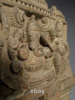 Fine India Indian Carved Wood with Ganesh Ganesha & Attendants Panel ca. 19th c