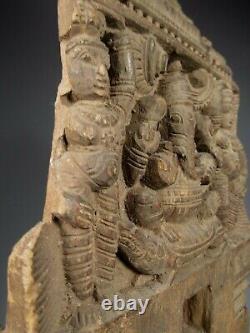 Fine India Indian Carved Wood with Ganesh Ganesha & Attendants Panel ca. 19th c