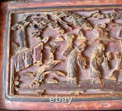 Fine Old Antique Chinese Gilt Gilded Wood Carved Relief Wall Panel
