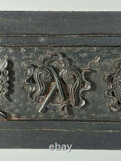 Fine Tibet Tibetan Wood Polychrome & Carved Wood Buddhist Panel ca. 20th century