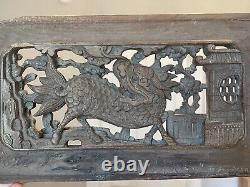 Finely Carved Chinese Antique 19th C. Carved Wood Relief Panel With Dragon