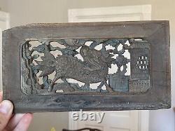 Finely Carved Chinese Antique 19th C. Carved Wood Relief Panel With Dragon