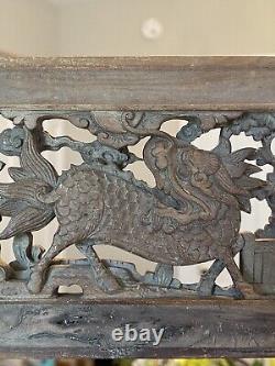 Finely Carved Chinese Antique 19th C. Carved Wood Relief Panel With Dragon