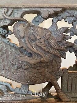 Finely Carved Chinese Antique 19th C. Carved Wood Relief Panel With Dragon