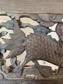 Finely Carved Chinese Antique 19th C. Carved Wood Relief Panel With Dragon