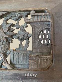 Finely Carved Chinese Antique 19th C. Carved Wood Relief Panel With Dragon