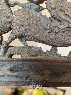 Finely Carved Chinese Antique 19th C. Carved Wood Relief Panel With Dragon