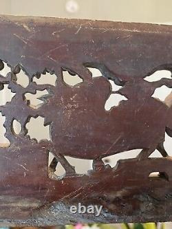 Finely Carved Chinese Antique 19th C. Carved Wood Relief Panel With Dragon