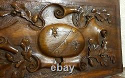 Fleur de lis oak leaf wood carving panel antique french architectural salvage