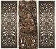 Floral Motif With Buddha Wall Art Panel. Large Carved Wood Decor Panels. Set Of 3