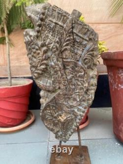 Floral Statue Bracket 1700's Antique Wood Hand Carved Painted Panel With Stand