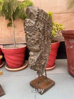 Floral Statue Bracket 1700's Antique Wood Hand Carved Painted Panel With Stand