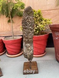 Floral Statue Bracket 1700's Antique Wood Hand Carved Painted Panel With Stand