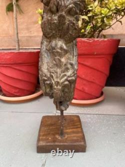 Floral Statue Bracket 1700's Antique Wood Hand Carved Painted Panel With Stand