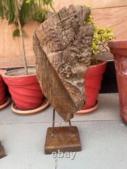 Floral Statue Bracket 1700's Antique Wood Hand Carved Painted Panel With Stand