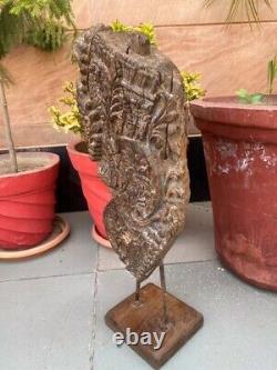 Floral Statue Bracket 1700's Antique Wood Hand Carved Painted Panel With Stand