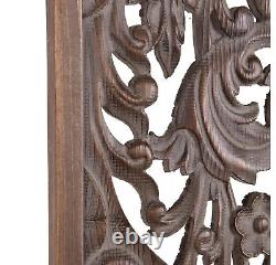 Floral Tropical Bloom- Large Carved Wood Wall Panel in Antique White and Brown