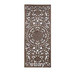 Floral Tropical Bloom- Large Carved Wood Wall Panel in Antique White and Brown