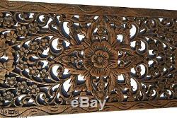 Floral and Sawadee Greeting Carved Wood Wall Art Panel. Asian Home Decor Set of 3