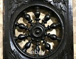 Flower spindle blackned wood carving panel Antique french architectural salvage