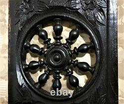 Flower spindle blackned wood carving panel Antique french architectural salvage
