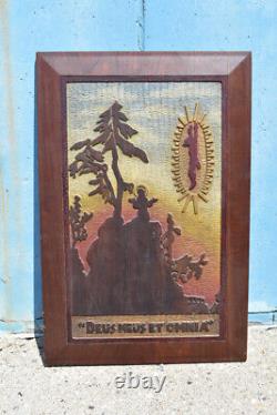 Folk Art Carved Wood Sign Panel Saint Francis of Assisi Deus Meus Et Omnia St