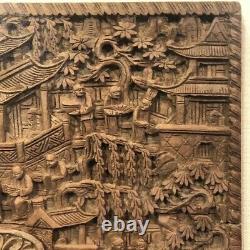 Framed Chinese Qing Dynasty Export Wood Carved Panel