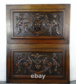 French Antique A Pair of Carved Walnut Wood Panel Gothic -Grotesque Head Faune