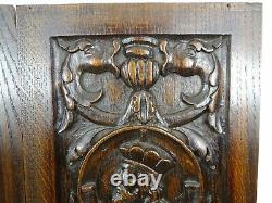 French Antique A Pair of Deep Carved Architectural Oak Wood Panel Gothic 19th 1