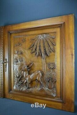 French Antique Architectural Carved Wood Panel Cabinet Closet Door Gazelle